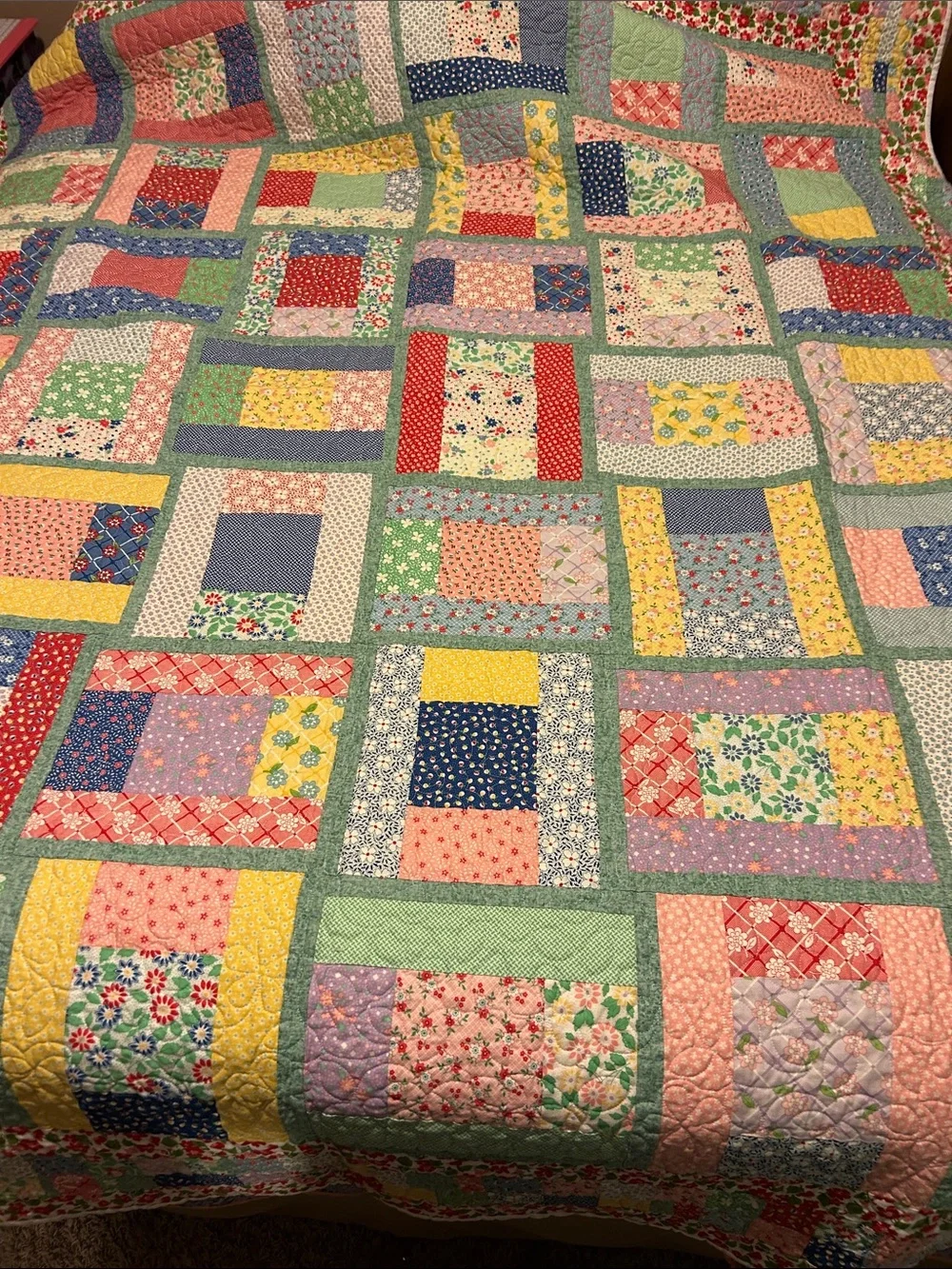 ONE OF A KIND- HANDCRAFTED Floral Quilt in Pastel Multicolor